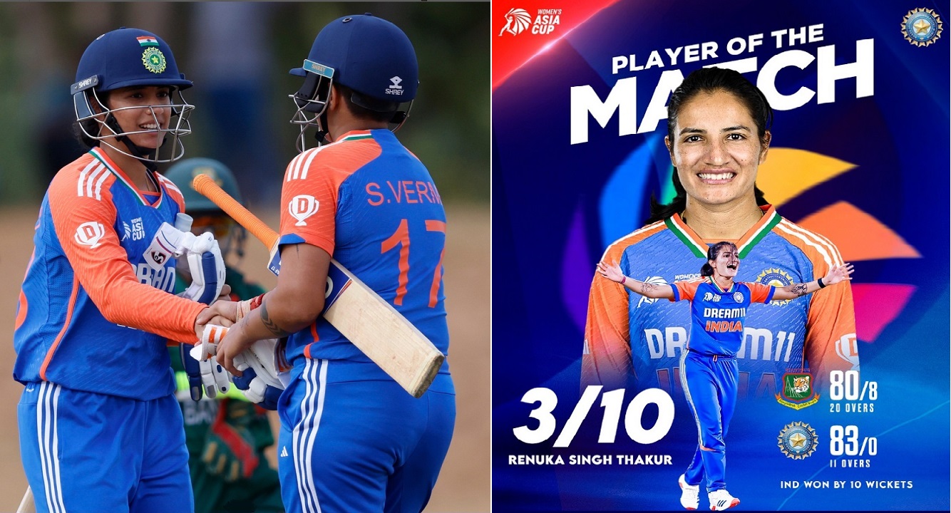 India beats Bangladesh by 10 wickets to secure a place in the Women’s Asia Cup final.
